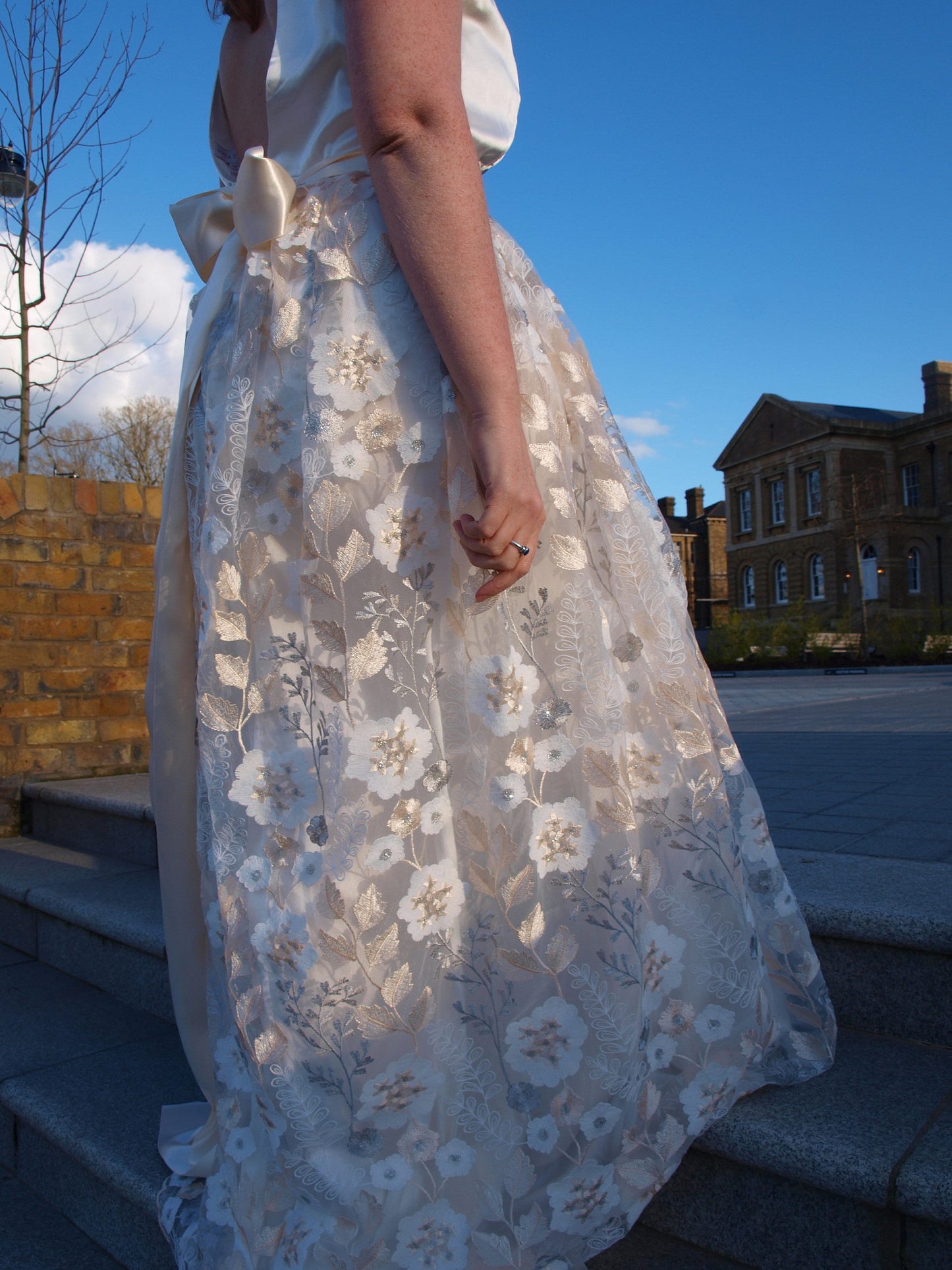 Embroidered Ivory and White Bridal Overskirt