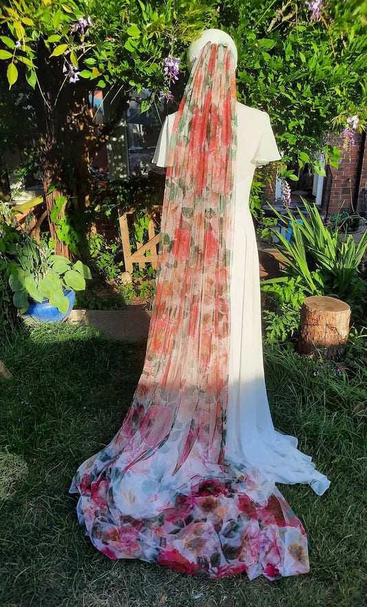 Rosa. Romantic red rose wedding cape or veil / floral bridal cape / woodland wedding / Rose cape or veil