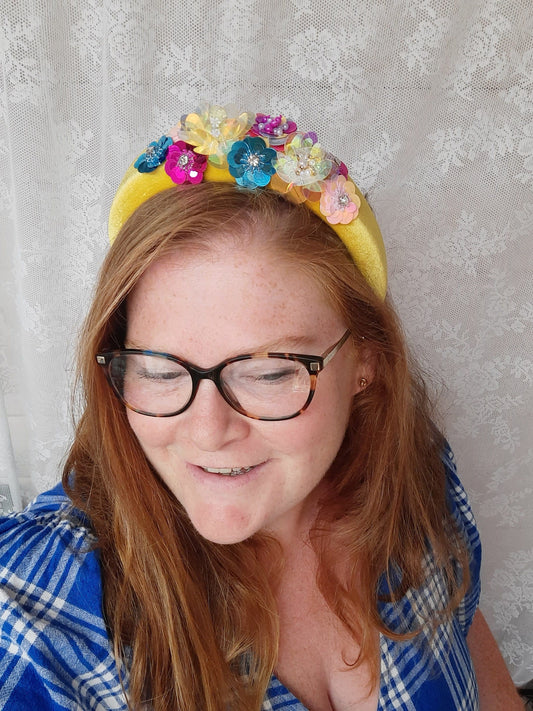 Floral velvet headband / sequin headband / sequin flowers alice band /  colourful headband / floral headband