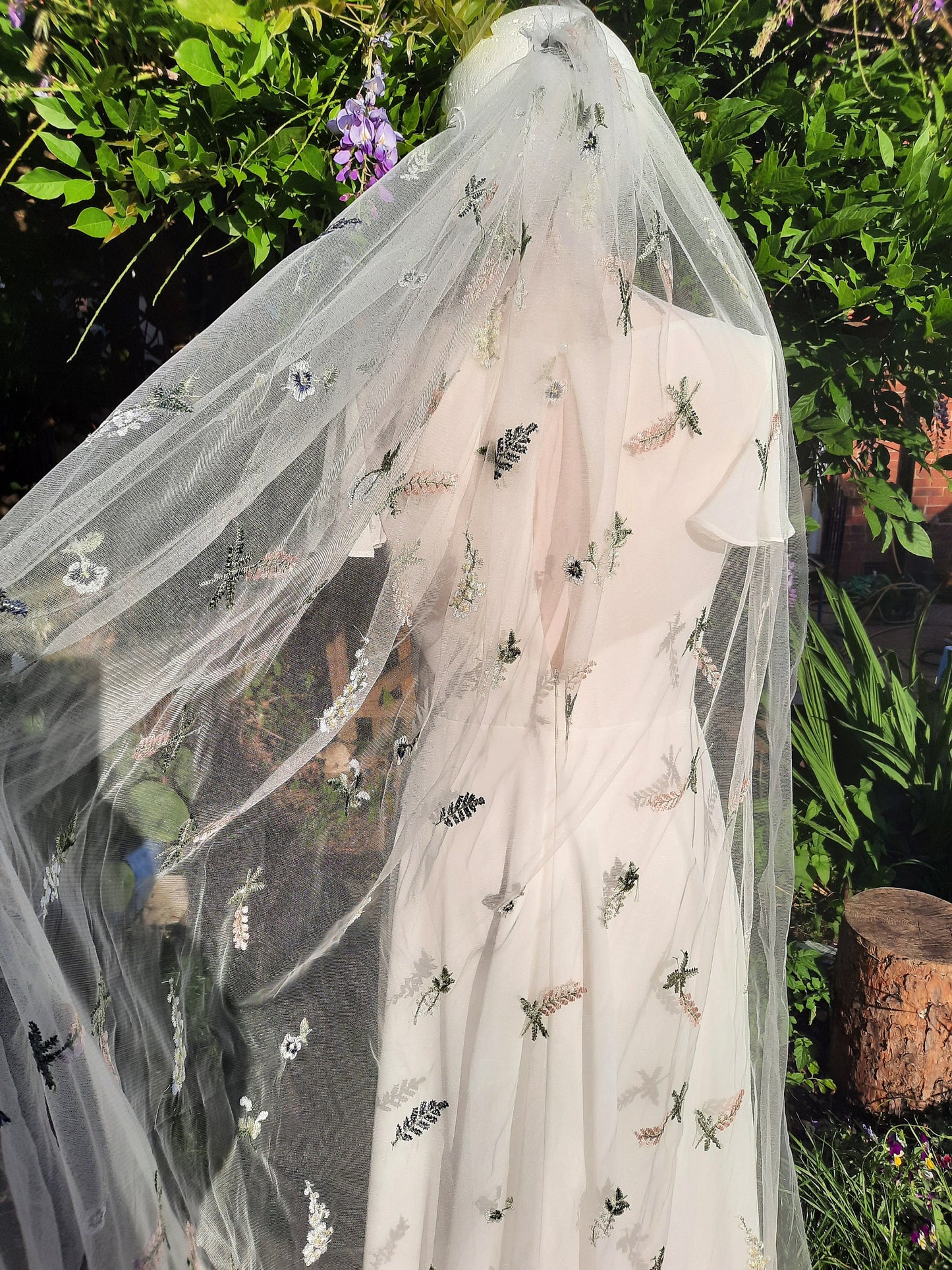 Emma. Scattered flowers wedding cape or veil / floral bridal cape / flower wedding cover-up / woodland wedding / floral cape or veil